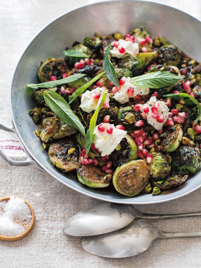 Brussels sprouts, pomegranate and soft feta make an enticing combination for a full-bodied salad.