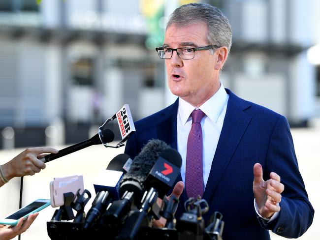 NSW Labor leader Michael Daley speaks to the media outside Allianz Stadium in Sydney on Monday. Picture: AAP