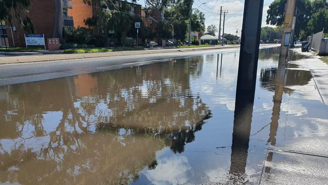 Marion Rd, Brooklyn Park, between Henley Beach Rd and Elizabeth St is flooded. Picture: Greg Barila