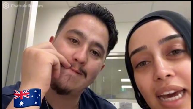 Rashad Nadir and Sarah Abu Lebdeh, wearing their NSW Health uniforms, were filmed declaring they would refuse to treat Israelis and "kill them" if they were in their ward. Picture: NewsWire Handout