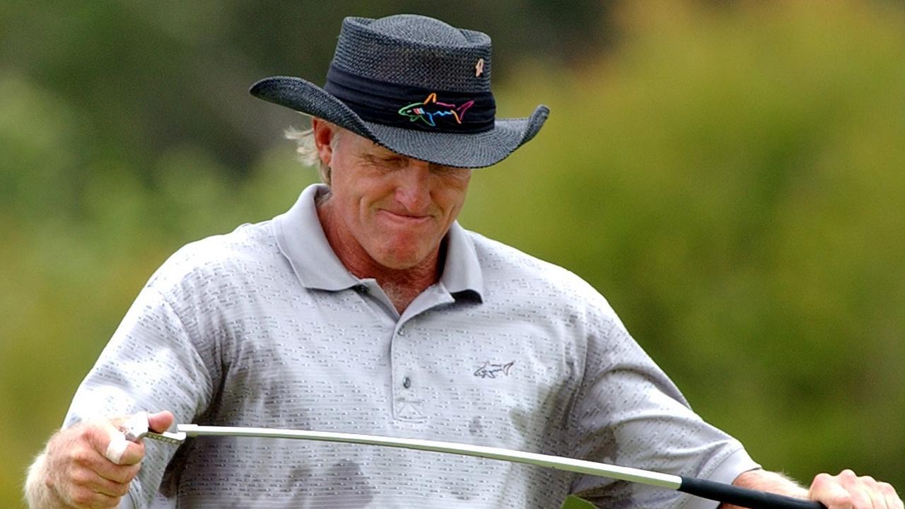 DECEMBER 13, 2003: Australian golfer Greg Norman bends his putter after missing a birdie putt 8th hole during the third round of the Australian PGA championship at the Hyatt Coolum on the Sunshine Coast, 13/12/03. Golf