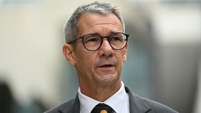 Director of Public Prosecutions, Shane Drumgold SC reads a statement to the media in Canberra. Picture: NCA NewsWire / Martin Ollman