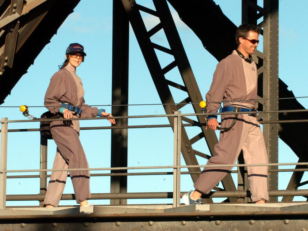 Crown Prince Frederik and Princess Mary on The Sydney Harbour Bridge Climb. Picture: Kristi Miller