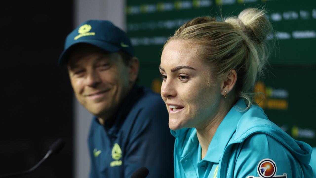 Matildas defender Ellie Carpenter and coach Tony Gustavsson spoke to reporters ahead of Friday’s blockbuster friendly against France. Picture: Robert Cianflone / Getty Images