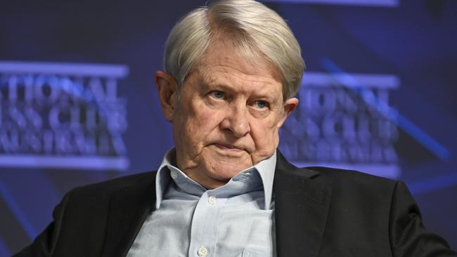 Bruce Chapman, emeritus professor of economics at the ANU who helped co-design the Higher Education Contribution Scheme, addresses the National Press Club in Canberra. Picture: Martin Ollman / NewsWire