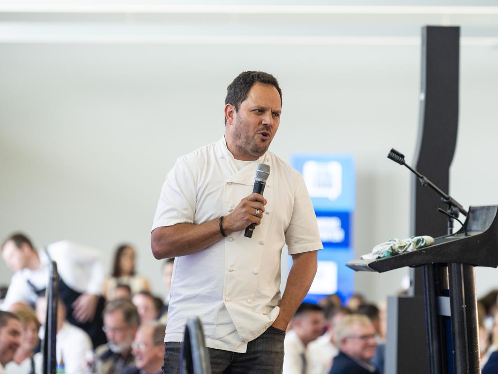 Celebrity chef Alastair McLeod talks about the menu at It's a Bloke Thing 2022 at Wellcamp Airport, Friday, September 9, 2022. Picture: Kevin Farmer