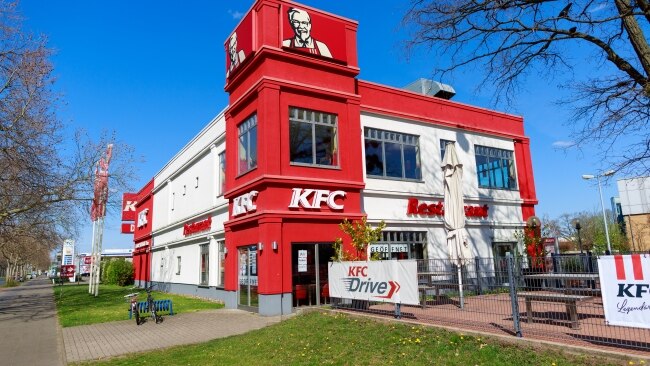 Kentucky Fried Chicken logo on a KFC branch in Hanover, Germany.