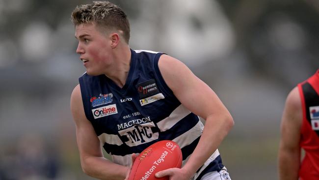 MacedonÃs Samuel Indian during the RDFL Western Rams v Macedon football match in Rockbank, Saturday, June 3, 2023. Picture: Andy Brownbill