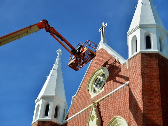 Sacred Heart Cathedral getting repainted.