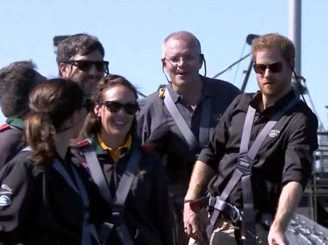 While at the top of the bridge, they raised the Invictus Flag. Picture: Channel Seven