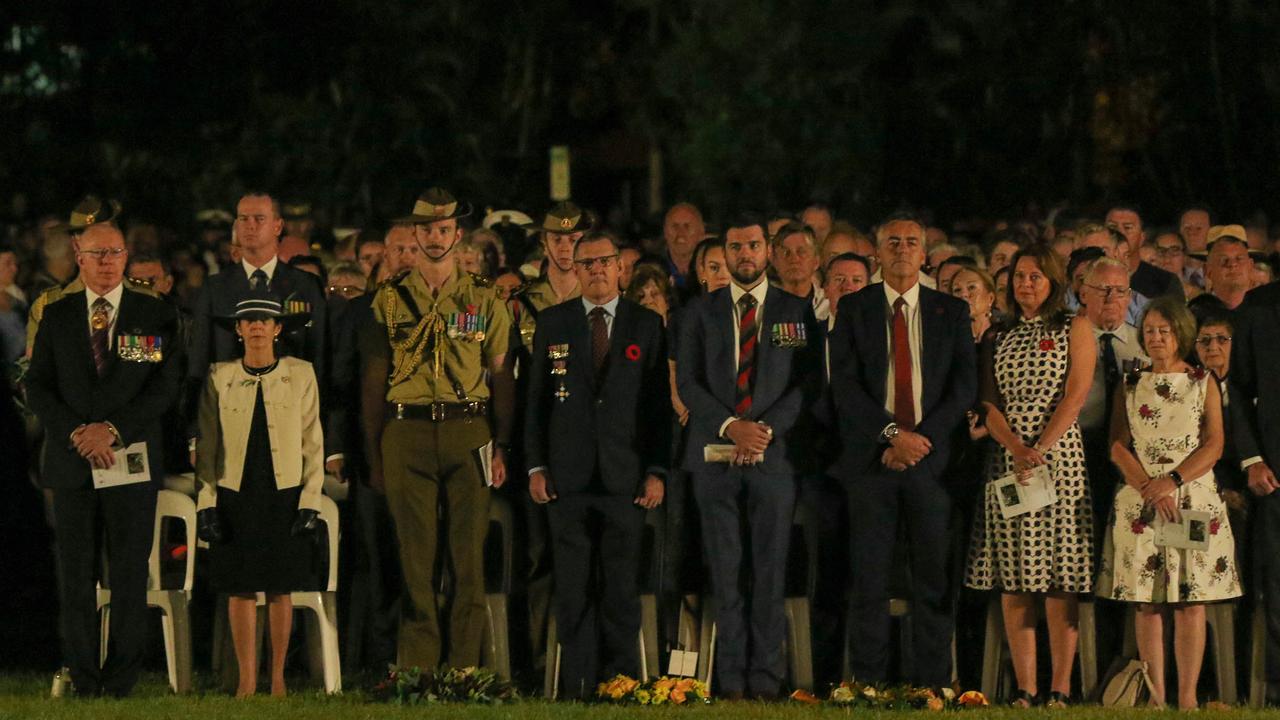 Dignitaries at The Dawn Service at Darwins Cenotaph commemorating ANZAC Day 2021. Picture Glenn Campbell