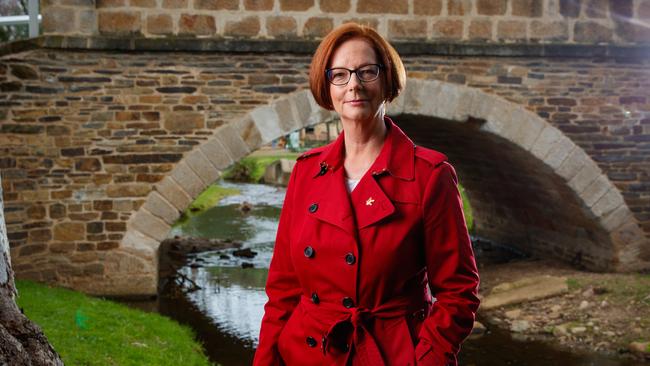 Julia Gillard near the Brown Hill Creek, Mitcham, in South Australia. Picture: Matt Turner