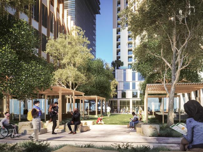 An artist's impression showing some of the open space Vicinity is planning to include in its Box Hill Central redevelopment. Picture supplied by Vicinity Centres.