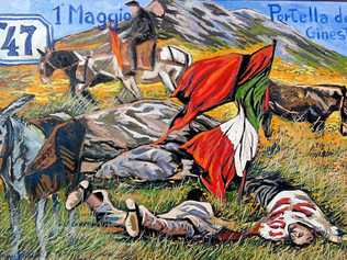 Postcard remembering the murder of workers on May 1, 1947 in Sicily.