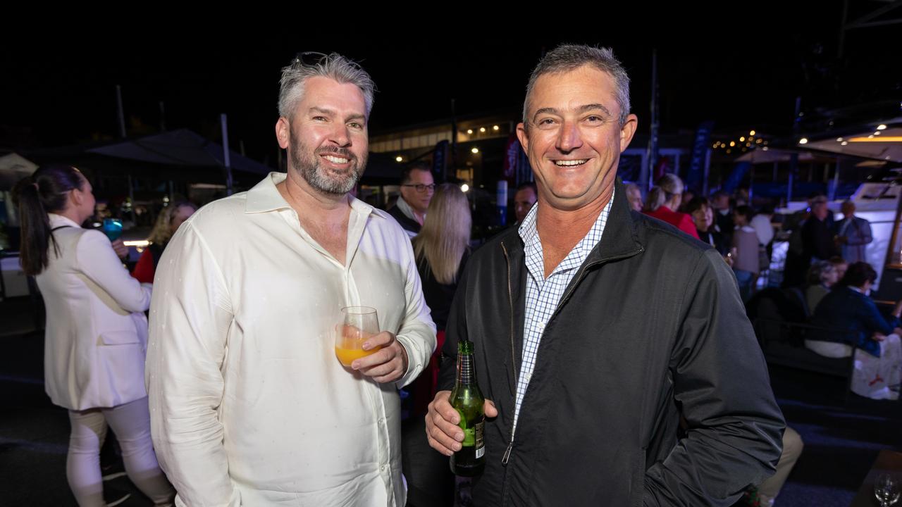 Craig Burnside and Damien Rigato for The Pulse at Maritimo Luxury Yachts global launch of the S75 and M75 at the Sanctuary Cove International Boat Show 2023. Picture: Celeste Humphrey