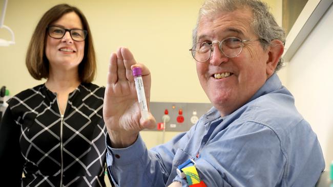 At RAH in August 2020, Paul Cronin – giving blood containing high levels of COVID-19 antibodies. He’s part of two RAH trials and one at the FMC to help find a cure. Picture Dean Martin