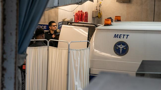 The Manhattan medical examiner collects Jeffrey Epstein's body from New York-Presbyterian Lower Manhattan Hospital yesterday. Picture: Reuters