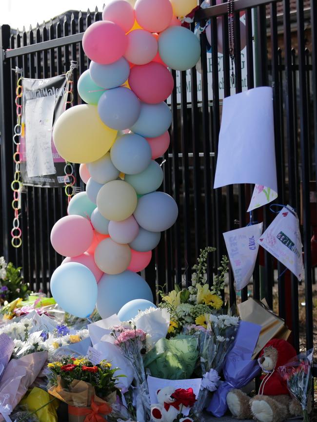 Tributes at the Banksia Road Primary School in Greenacre. Picture: Christian Gilles