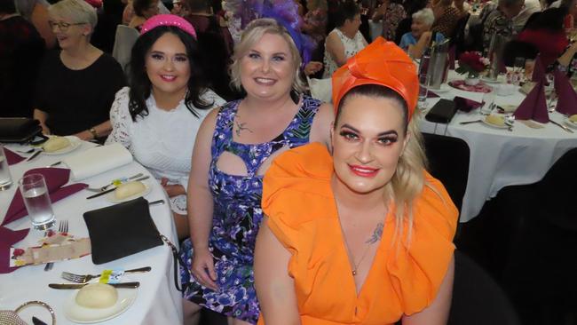 From left. Vanessa Wheeler, Trish Bruton and Tayah Watson at the Hervey Bay RSL Melbourne Cup luncheon.