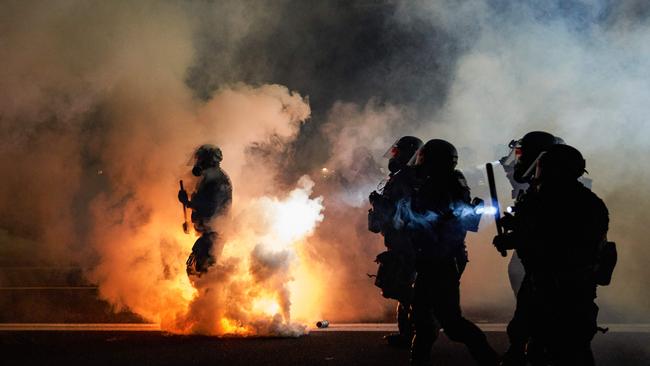 Cori Bush supports rioters like these in Portland but the one on the Capitol was apparently unacceptable. Picture: Allison Dinner/AFP