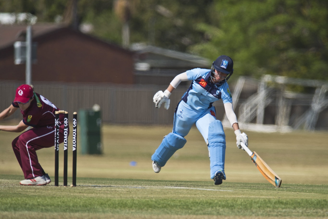 Naomi McDonald of New South Wales is safe from Queensland's Amy Riddell in Australian Country Cricket Championships women's division round five at Captain Cook ovals, Tuesday, January 7, 2020. Picture: Kevin Farmer