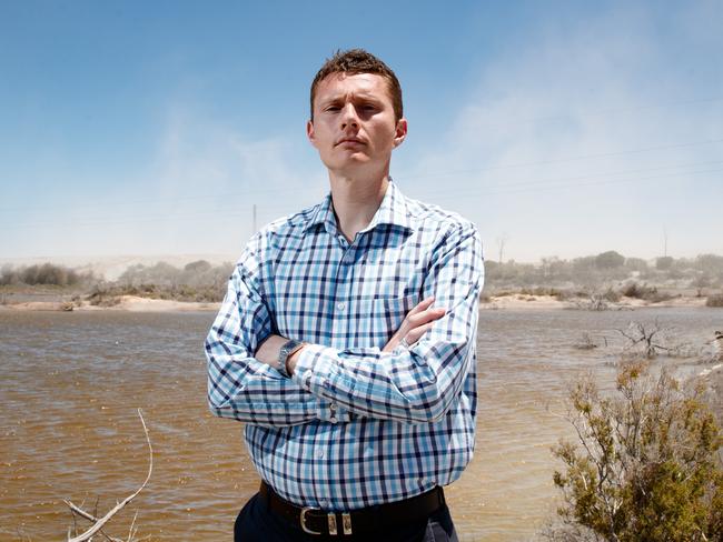 Port Augusta mayor Sam Johnson with backdrop of the ash cloud. Picture: Matt Turner