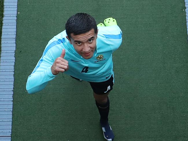 Timmy gives a thumbs up on the eve of Australia’s do-or-die World Cup playoff clash.