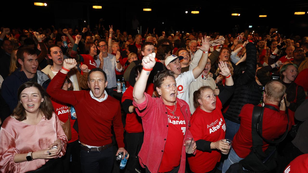 The Labor Party faithful celebrating the election win at the Canterbury Hurlstone Park RSL. Picture: Tim Hunter