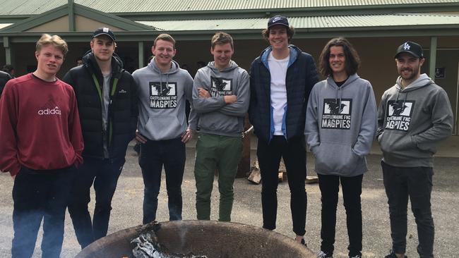 Martin’s Castlemaine mates: Jack Chester, cousin Zac Denahy, Kal Huntley, Zach Hansford, Baidon Blake, Darby Semmens and Jake Peake.