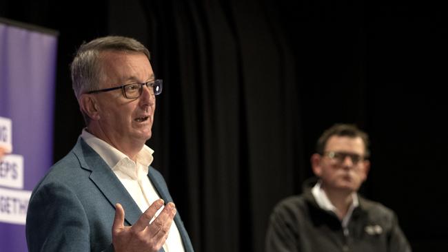 Minister Martin Foley speaks alongside Daniel Andrews in August. Picture: NCA NewsWire / David Geraghty