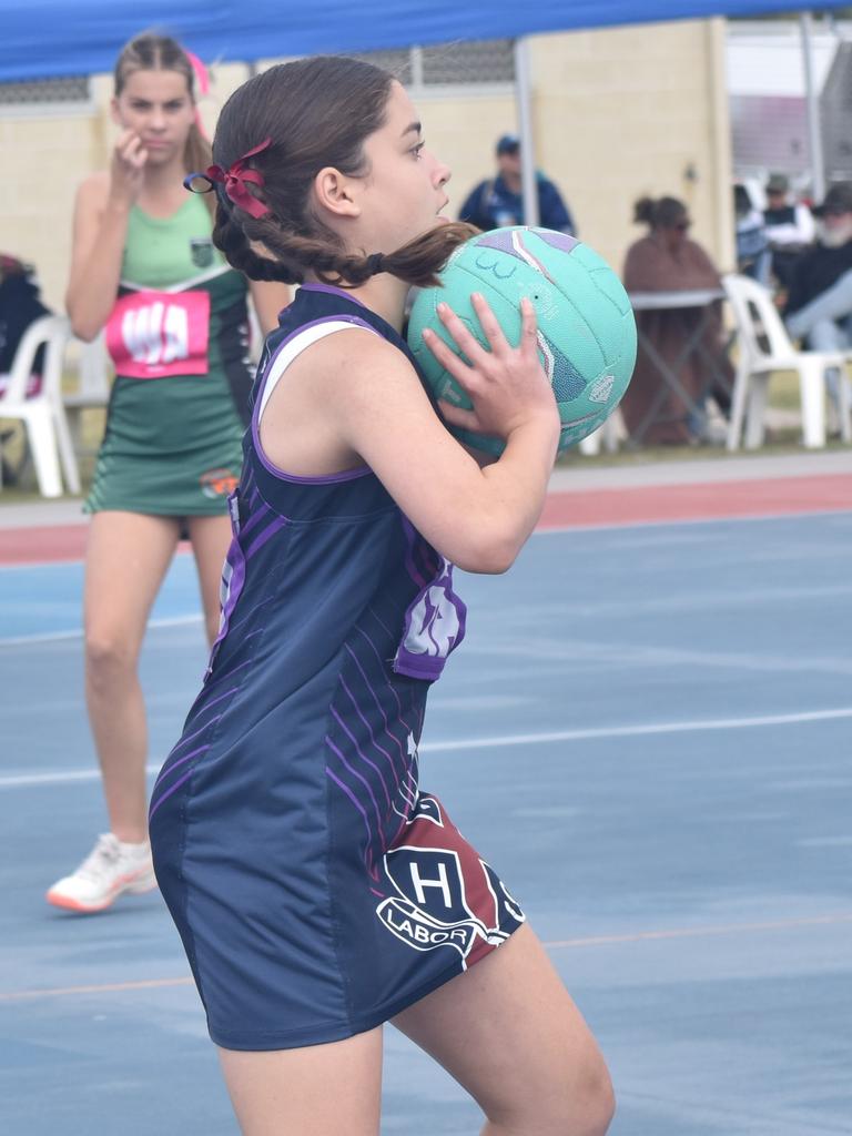On court at the Cap Coast Junior Netball Carnival at the Barmaryee Multi Sports Precinct, Yeppoon, on August 11, 2024. Photo: Pam McKay