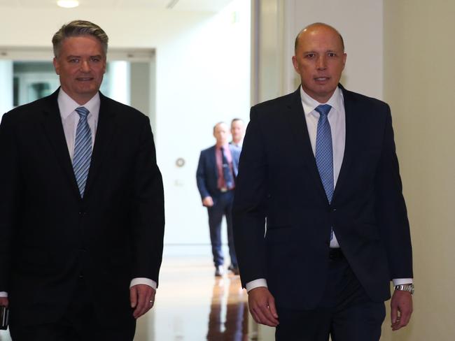 Mathias Cormann and Peter Dutton. Picture: Kym Smith