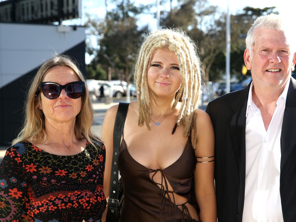 Geelong High graduation at GMHBA Stadium. Kim Hammond, Tahlia and John Foss. Picture: Mike Dugdale