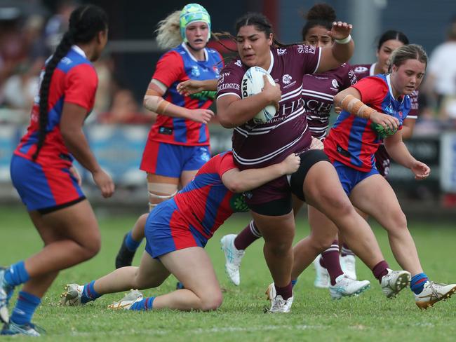 Indiana Russell-Lia scored a double for Manly. Picture: Sue Graham