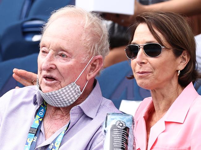 Jayne Hrdlicka with Rod Laver at the Australian Open. Picture: Getty Images