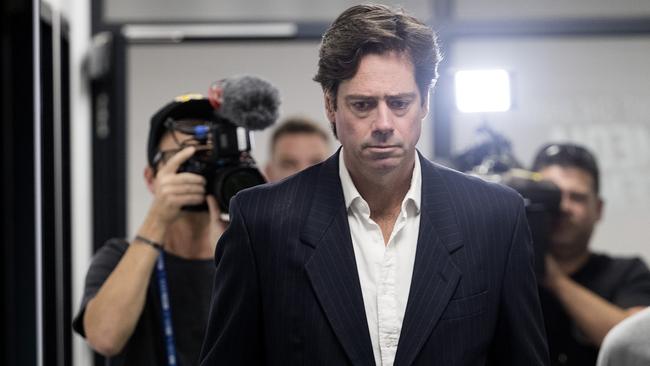 AFL chief Gillon McLachlan arrives at AFL house to announce the AFL season is suspended. Picture: Michael Klein