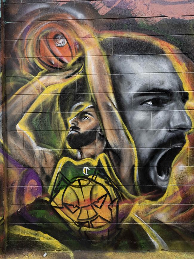 A close up of the new mural of JackJumpers player Jack McVeigh at Bidencopes Lane in Hobart. Picture: Chris Kidd