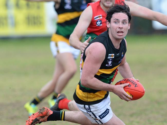 MPNFL Division 1 football: Pines v Dromana at Eric Bell Reserve, Frankston North. Dromana #38 Ethan Johnstone.  Picture: AAP/ Chris Eastman