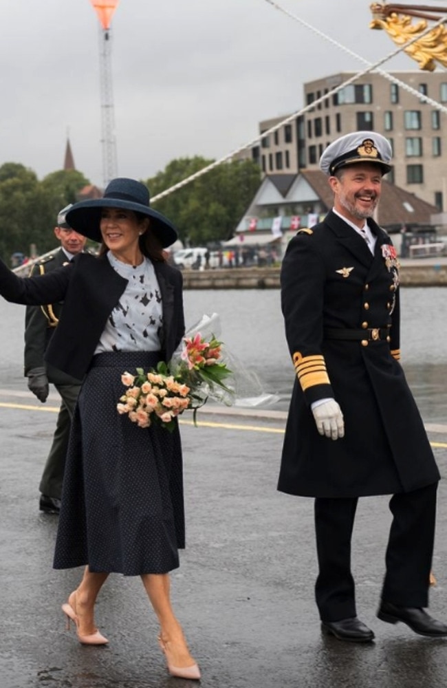 The monarchs travelled to the southeastern Danish waterside city aboard the Royal Ship Dannebrog. Picture: Instagram.