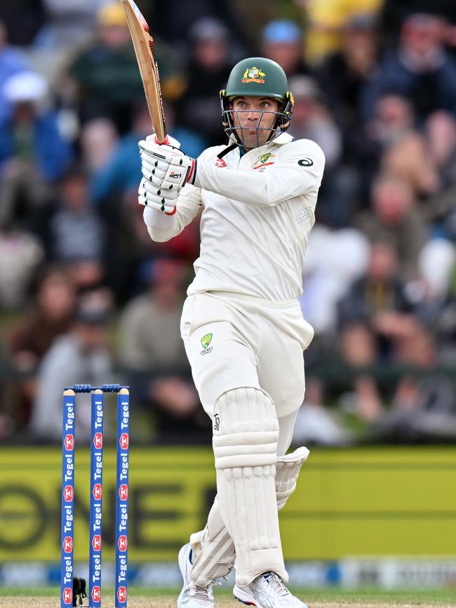 Carey fell two short of a second Test century, but remained unbeaten in the successful chase. Picture: Kai Schwoerer/Getty Images