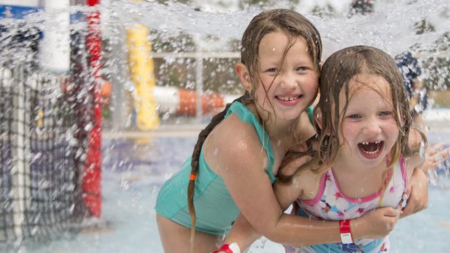 Tahlia (8) and Isabelle (5) enjoying the splash area at the Oak Park Sports and Aquatics Centre