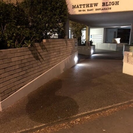 A photo taken by a resident of an apartment block on East Esplanade, Manly, showing where people, who had been drinking in East Esplanade Reserve, urinated in their driveway. Picture: Supplied