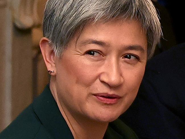 Australian Foreign Minster Penny Wong attends a meeting with US Secretary of State Antony Blinken, US Secretary of Defense Lloyd Austin at Queensland Government House in Brisbane on July 29, 2023. (Photo by Pat Hoelscher / POOL / AFP)