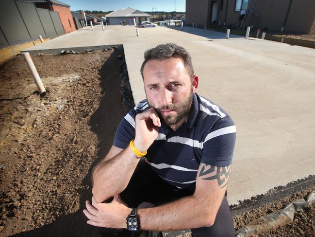 Simon Macdonald had his slab poured in Curlewis two weeks ago, after signing up with Watersun a year ago. Now they've gone bust. picture: Glenn Ferguson