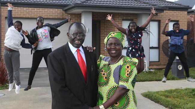 Bieth family outside their new home in Clyde North. Picture: JANINE EASTGATE