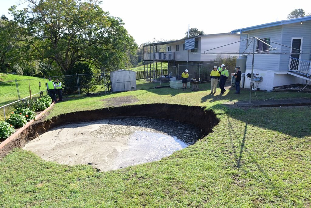 Day two of sink hole drama from at Basin Pocket. Picture: Rob Williams