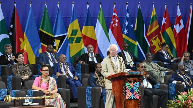 King Charles III delivers a speech during the opening ceremony for the Commonwealth Heads of Government Meeting in Apia, Samoa, Picture: AFP.