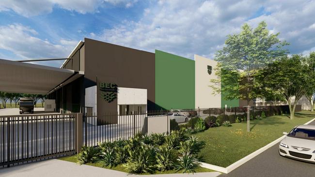 An artist's impression of the new building soon to be constructed for BEC Feed Solutions at 34-40 Antimony St, Carole Park.