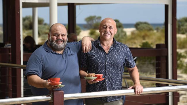 Owners Phil Aoukar and Marwan Oueiss at Grange Jetty Cafe, which won the vote for Adelaide’s best cafe. Picture: Naomi Jellicoe