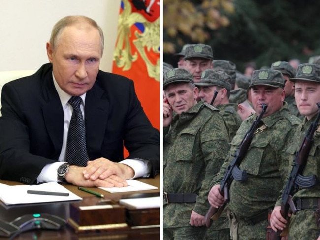 An expert has claimed Russian President Vladimir Putin could be willing to “sacrifice” millions of citizens in Ukraine. Pictures: Sergei Ilyin/Sputnik/AFP, Stringer/AFP